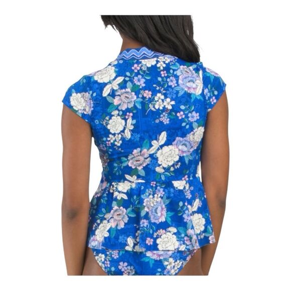 JOHNNY WAS Dove Tankini Wrap Style Top size XS new with tag blue floral - Picture 2 of 2